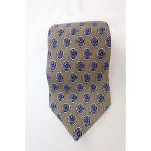 Bruno Piattelli Silk Tie Tan Blue Medallion Pattern Vintage‎ Italian Necktie